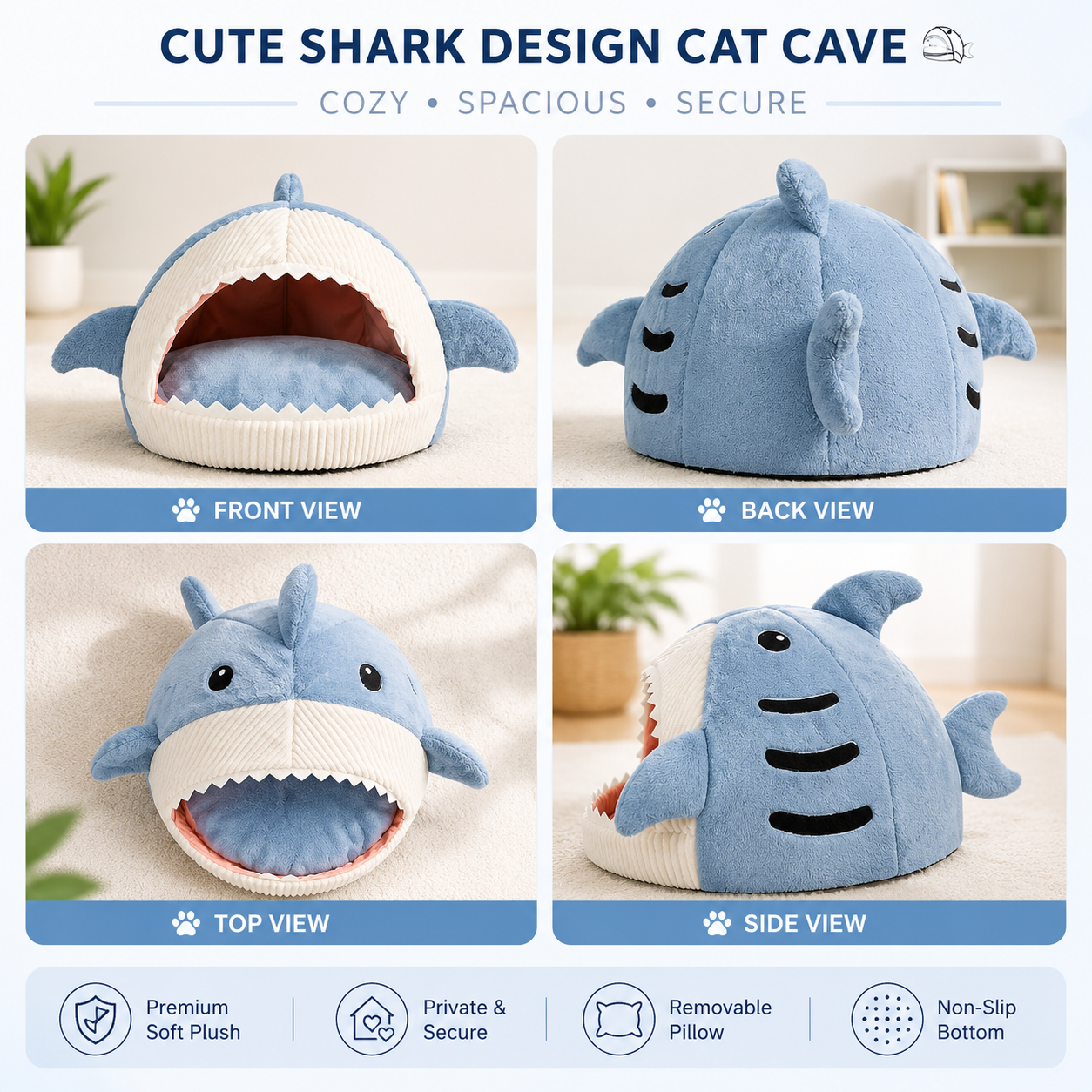 GroomnPlay CozyShark™ Cat Bed