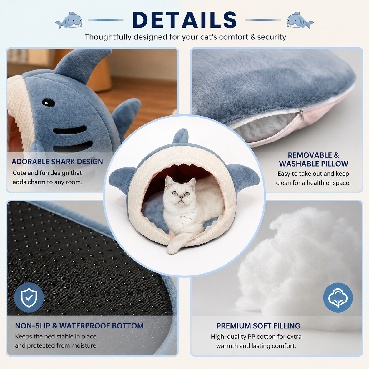GroomnPlay CozyShark™ Cat Bed